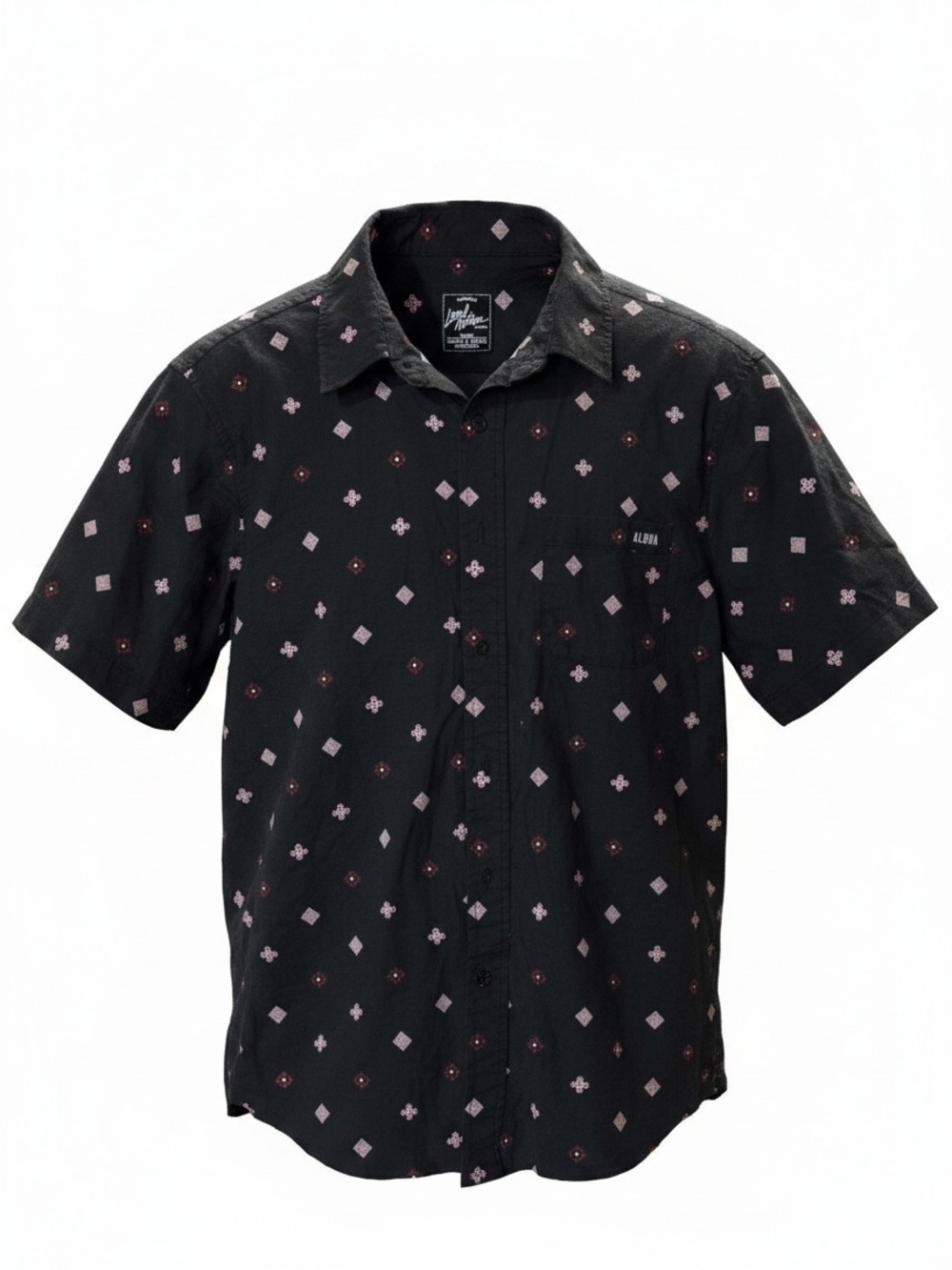 Local Motion Black Short-Sleeve Button-Up Shirt with Subtle Pattern